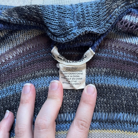 Billabong Boho Blue Orange Open Front Lightweight Sweater Knit Cardigan Large - Picture 3 of 8